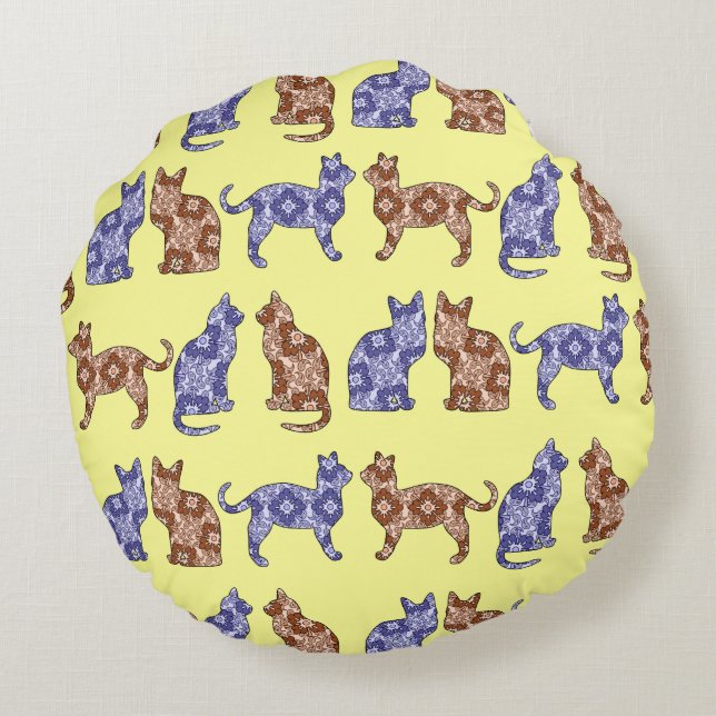 Pale Yellow Paisley Cats Pattern Throw Pillow (Back)