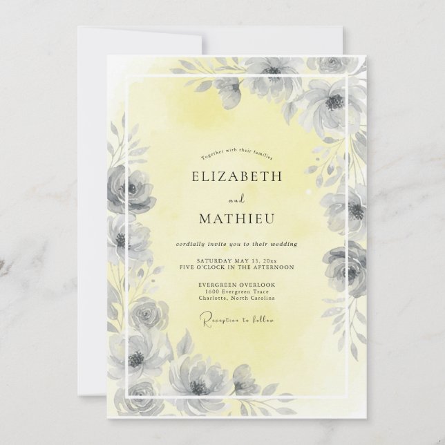 Pale Yellow Petal Wedding Invitation (Front)
