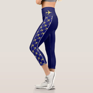 Pale Yellow Plane Airplane Aviation Fly Airways Capri Leggings