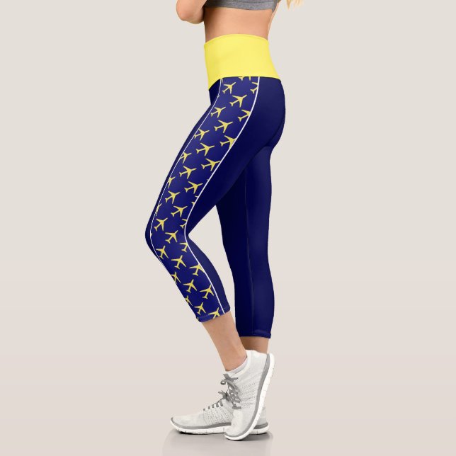 Pale Yellow Plane Airplane Aviation Fly Airways Capri Leggings (Left)