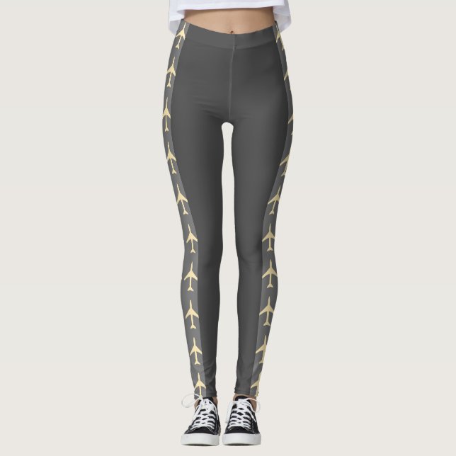Pale Yellow Plane Airplane Aviation Fly Airways Leggings (Front)