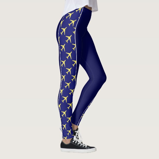 Pale Yellow Plane Airplane Aviation Fly Airways Leggings (Right)