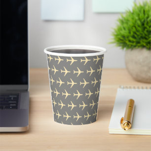Pale Yellow Plane Airplane Aviation Fly Airways Paper Cups