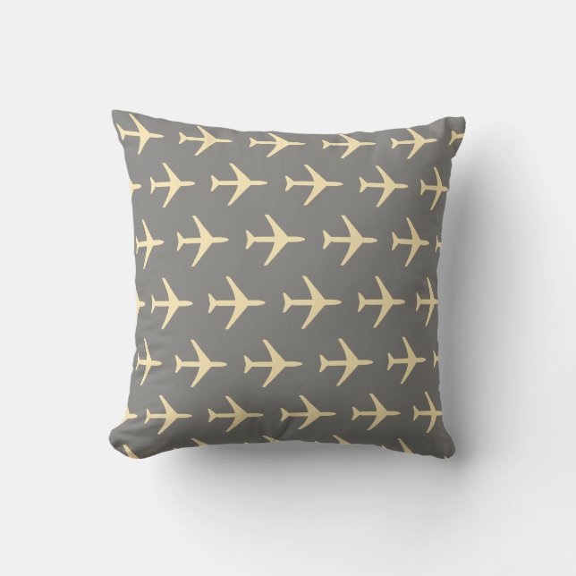 Pale Yellow Plane Airplane Aviation Fly Cushion (Front)