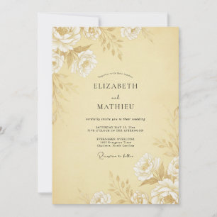 Pale Yellow Polished Floral Wedding Invitation