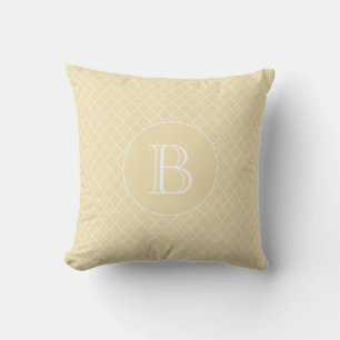 Pale Yellow Quatrefoil Pattern Custom Monogram Throw Pillow