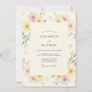 Pale Yellow Ranunculus Eucalyptus Wedding Invitation