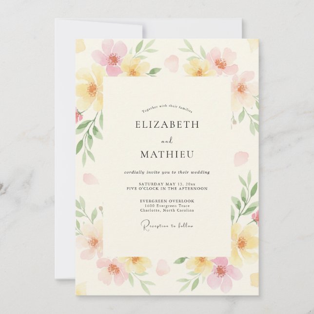 Pale Yellow Ranunculus Eucalyptus Wedding Invitation (Front)
