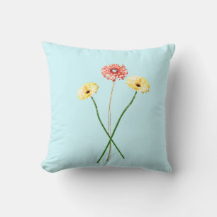 Pale Yellow Red Gerbera Flowers Bouquet Cushion