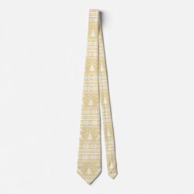 Pale Yellow Reindeer Sweater Looking Christmas  Tie (Front)