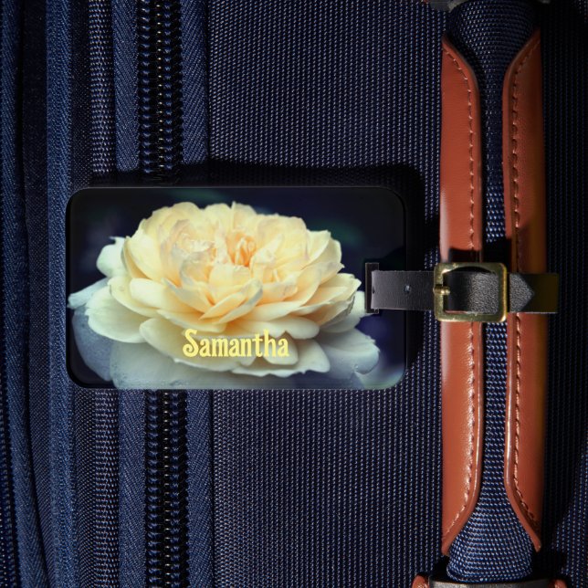 Pale Yellow Rose In Bloom Personalized Luggage Tag (Front Insitu 4)