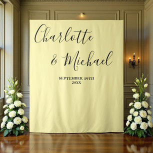 Pale Yellow Script Minimalist Wedding Backdrop Tapestry