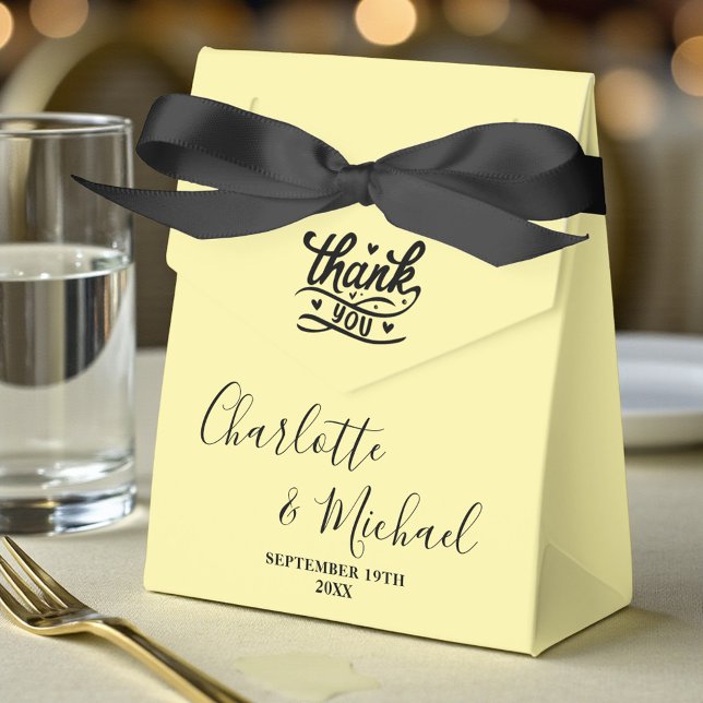 Pale Yellow Script Minimalist Wedding Favor Box (Creator Uploaded)