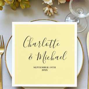 Pale Yellow Script Minimalist Wedding Napkin