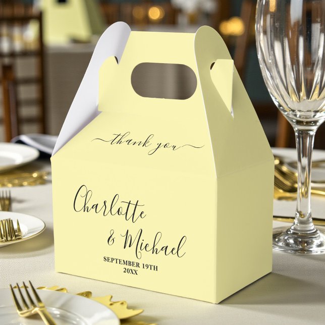Pale Yellow Script Minimalist Wedding Thank You Favor Box (Creator Uploaded)