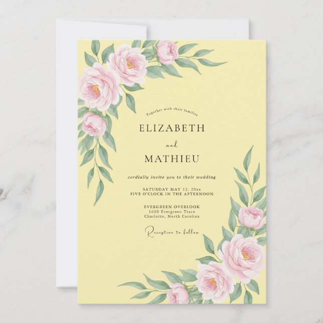Pale Yellow Soft Floral Wedding Invitation (Front)