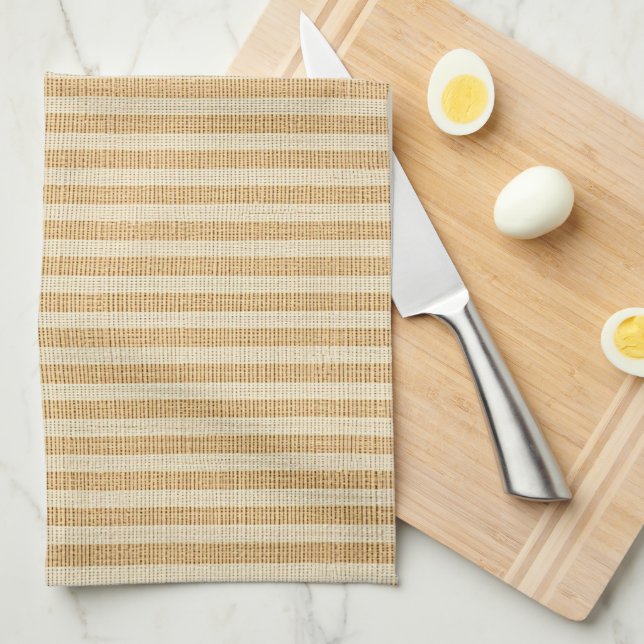 Pale Yellow Stripes Threaded Fabric Pattern Kitchen Towel (Quarter Fold)