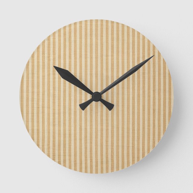 Pale Yellow Stripes Threaded Fabric Pattern Round Clock (Front)