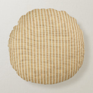 Pale Yellow Stripes Threaded Fabric Pattern Round Pillow