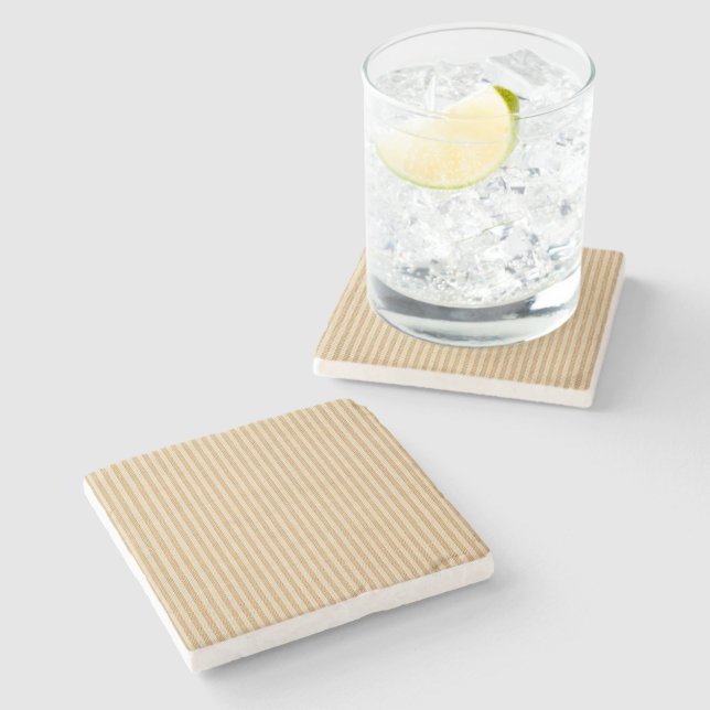 Pale Yellow Stripes Threaded Fabric Pattern Stone Coaster (Side)