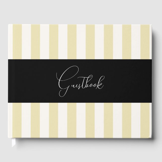 Pale Yellow Stripes Wedding Guest Book (Front)