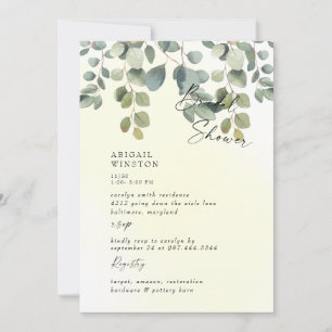 Pale Yellow Swash Eucalyptus Bridal Shower Invitation