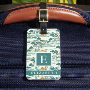 Pale Yellow Teal Green Abstract Pattern Luggage Tag