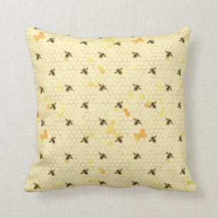 Pale Yellow Trendy, Honey Bee, Honey Comb Pattern Throw Pillow
