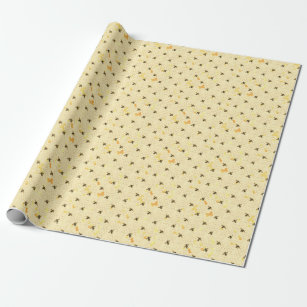 Pale Yellow Trendy, Honey Bee, Honey Comb Pattern Wrapping Paper