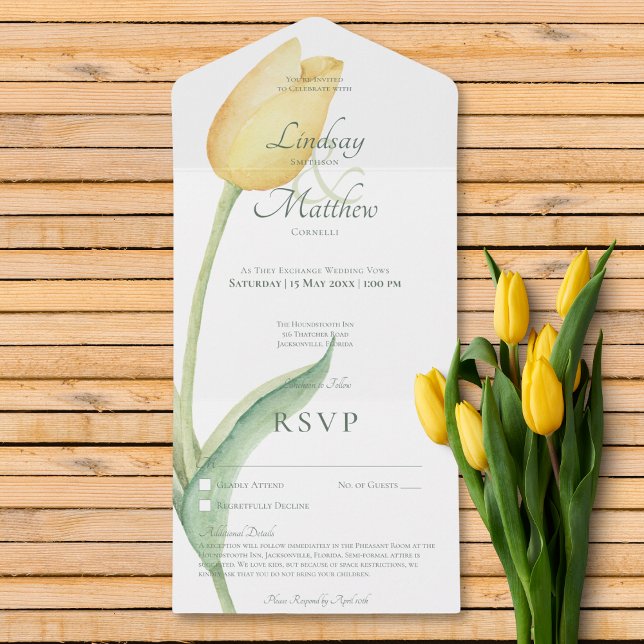 Pale Yellow Tulip Solo Modern No Dinner w/ Details All In One Invitation (Pale Yellow Tulip Solo Modern No Dinner w/ Details All In One Invitation)
