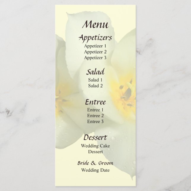 Pale Yellow Tulips After the Rain  Wedding Menu (Front)