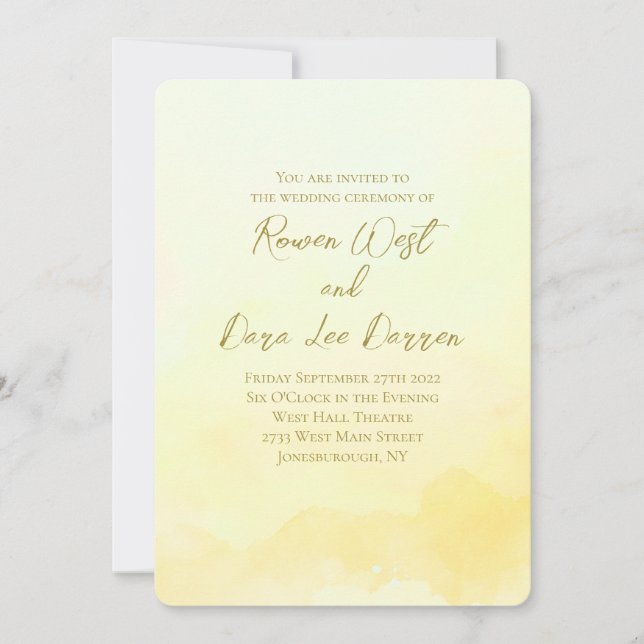 Pale Yellow Watercolor Ombre Painting Wedding Invitation (Front)