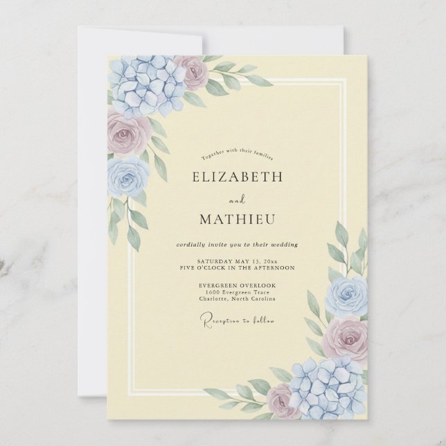 Pale Yellow Watercolor Spring Wedding Invitation (Front)