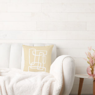 Pale Yellow + White Abstract Interlocking Shapes Throw Pillow
