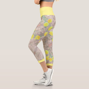Pale Yellow Wild Meadow Flowers Stylized Leggings