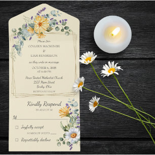 Pale Yellow with Wildflowers  All In One Invitation