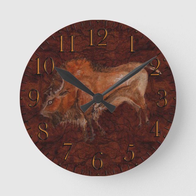 Paleolithic Bison Cave Painting Art Round Clock (Front)