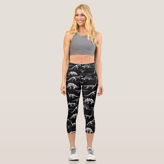 paleontology halloween dinosaur fossils capri leggings (Front)