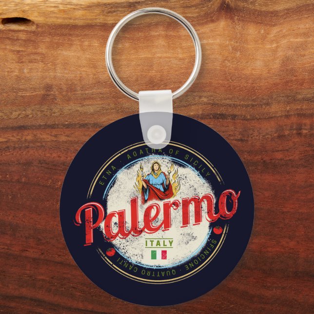 Palermo Capital Of Sicily Italy Vintage Souvenir Keychain (Front)