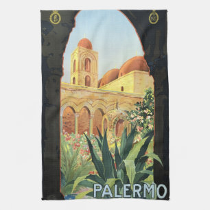 Palermo Church in Italy, Vintage Travel Poster Art Kitchen Towel
