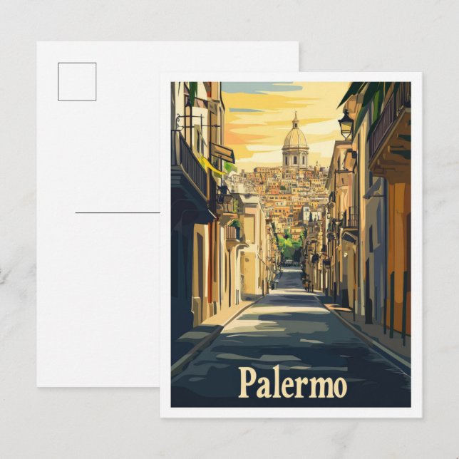 Palermo Italy Art Vintage Travel Illustration Postcard (Front/Back)