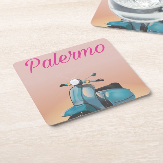 Palermo Italy Scooter poster Square Paper Coaster (Angled)