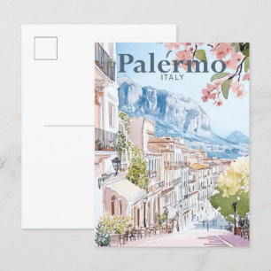 Palermo Italy Watercolor Painting Travel Postcard