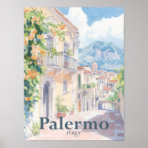 Palermo Italy Watercolor Painting Travel Poster