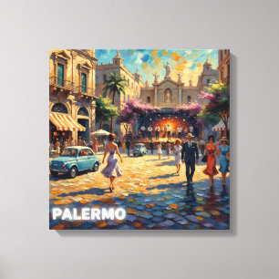 Palermo's Golden Square Vintage Scene Canvas Print