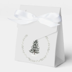 Palest Green Christmas Tree and Wreath on Silver Favor Box