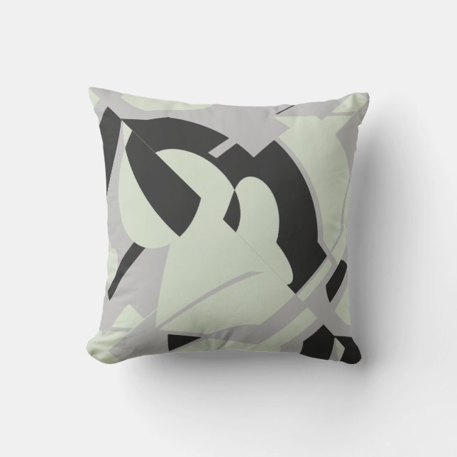Palest Green Grey Black Bold Swirling Art Design Throw Pillow (Front)