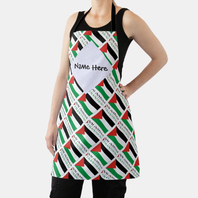 Palestine and Palestinian Flag Tiled with Your Nam Apron (Insitu)