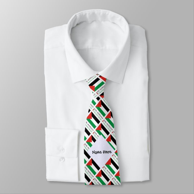 Palestine and Palestinian Flag Tiled with Your Nam Tie (Tied)