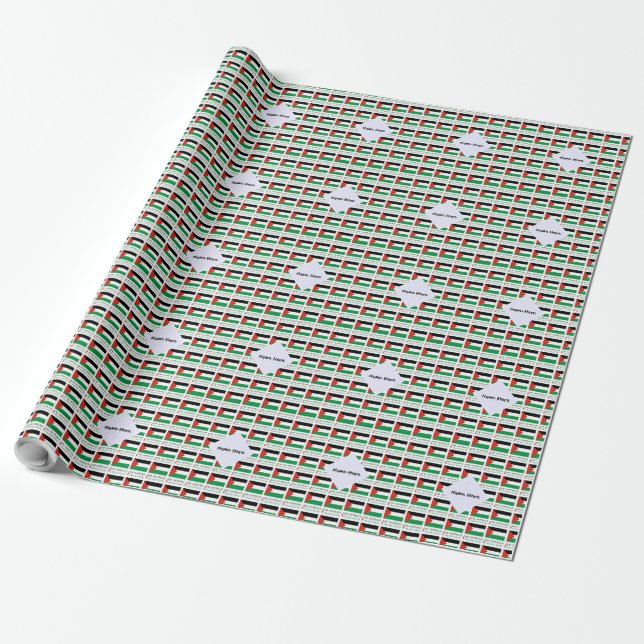 Palestine and Palestinian Flag Tiled with Your Nam Wrapping Paper (Unrolled)